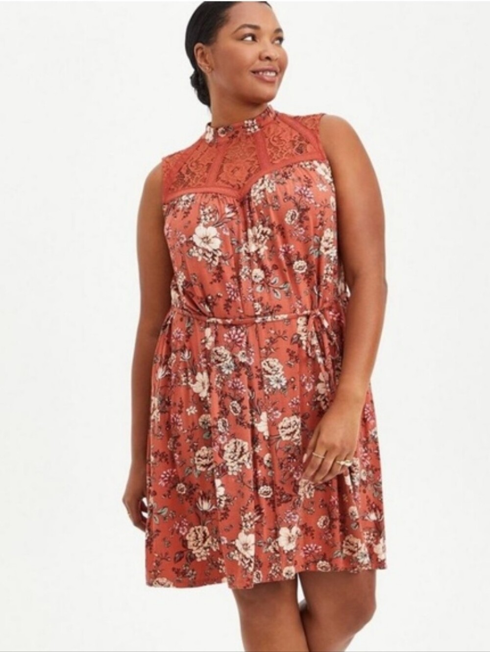 EUC torrid Floral Lace-Yoke Sleeveless Dress